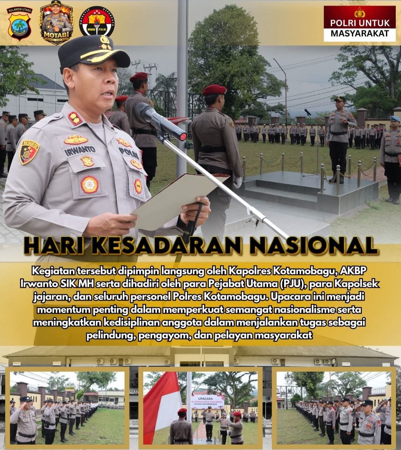 Kapolres Kotamobagu Pimpin Langsung Upacara Dalam Rangka Hari Kesadaran Nasional