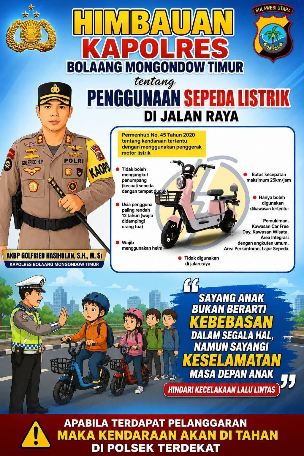 Kapolres Boltim Himbau Pengguna Sepeda Listrik Patuhi Aturan Keselamatan Dan Dilarang Memodifikasi