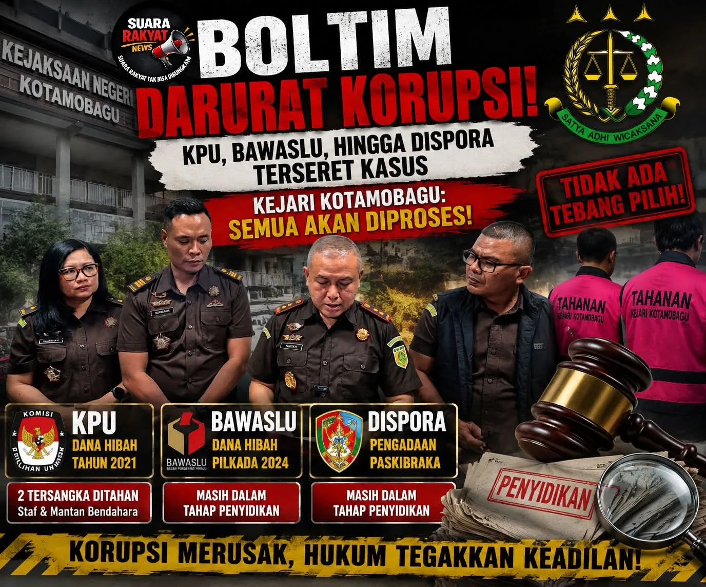 Boltim Darurat Korupsi, Tiga Kasus Penyimpangan Dana Negara Beruntun Terbongkar Tersangka KPU Sudah Ditahan
