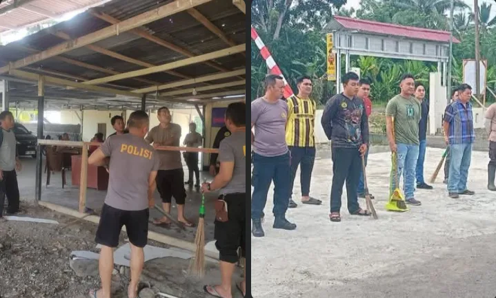 Kapolsek Lolayan Pimpin Langsung Kerja Bakti Bersihkan Lingkungan Sekitar Kantor Polsek